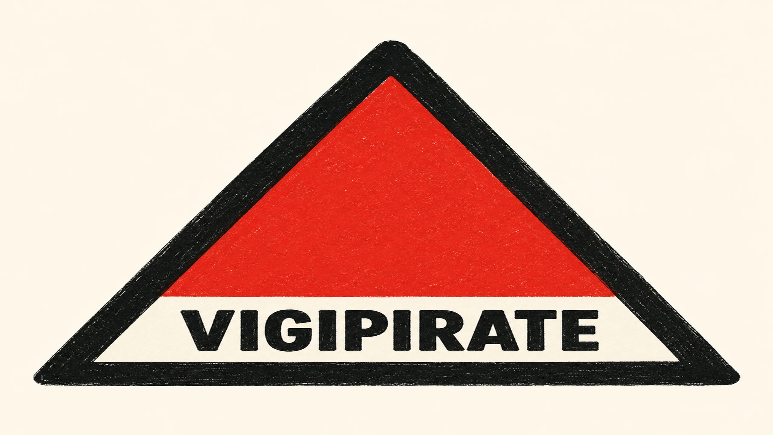 Pictogramme Vigipirate style vintage, triangle rouge et noir illustré pour article sur le plan Vigipirate